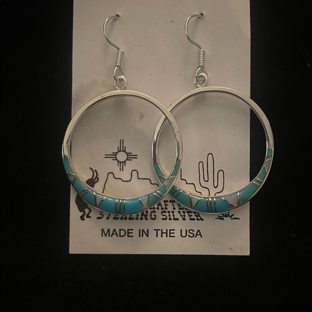 Silver and Turquoise Hoop Earrings